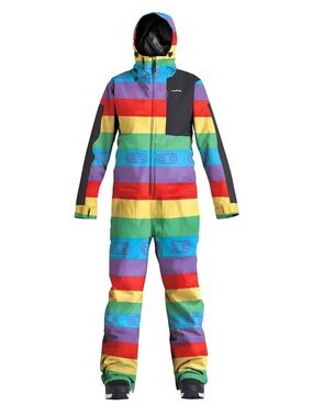 Airblaster Freedom Ski Suit Womens Rainbow Stripe Stretch One Piece NEW